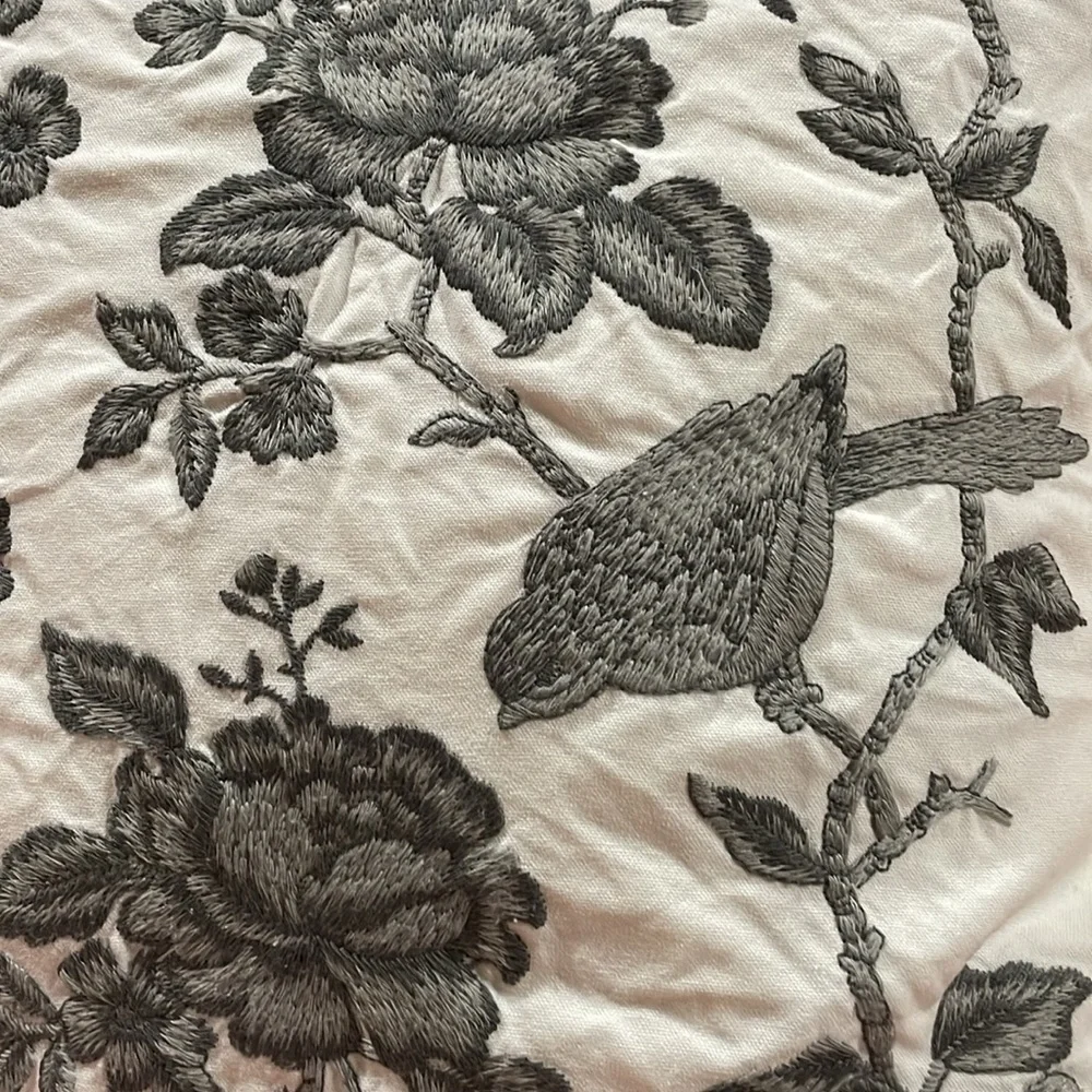 IKEA Floral Embroidered Decorative Bird Throw Pillow
